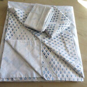 New Blue White Reversable Patterned Cotton Twin Duvet Set 2 Shams 1 Pillowcase